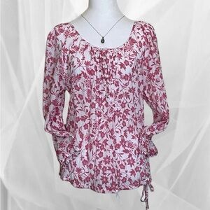 Christopher & Banks White Blouse with Rose Floral Print